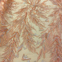 Beaded embroidered tulle fabric with copper flames on a copper background