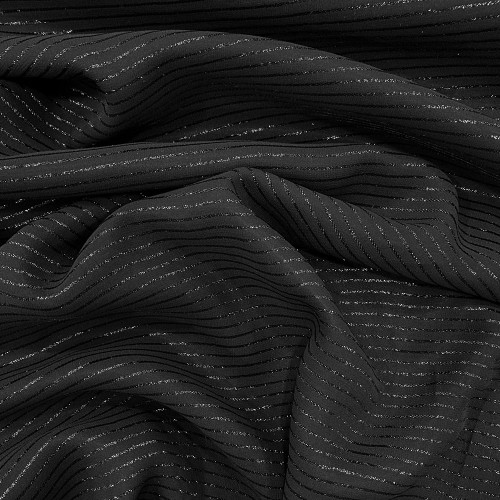 Tissu georgette de soie à bandes lurex noires