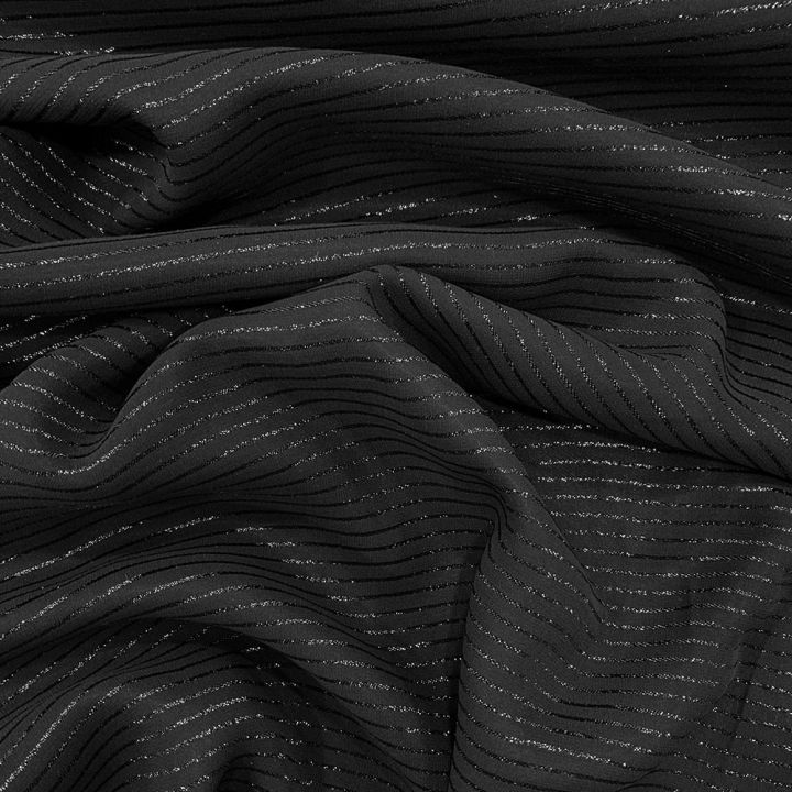 Silk georgette fabric with black lurex stripes