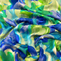 Printed silk chiffon fabric green and blue watercolor floral with satin bands