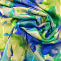Tissu mousseline de soie imprimé bandes satin imprimé floral aquarelle bleu et vert