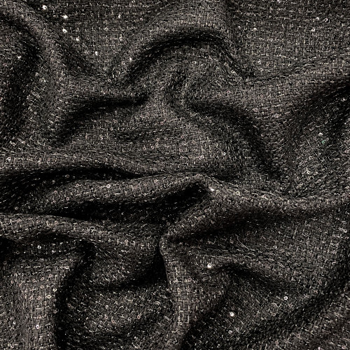 Black and small black sequins woven and iridescent fabric — Tissus
