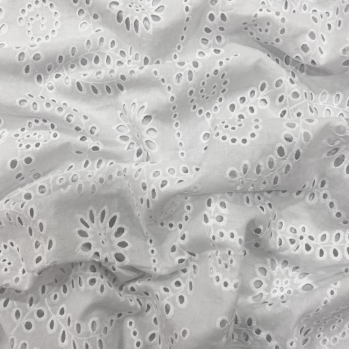 Tissu broderie anglaise 100% coton blanc optique