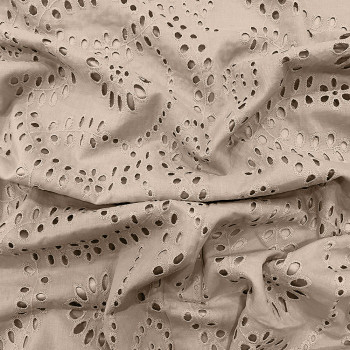 Tissu broderie anglaise 100% coton beige sable