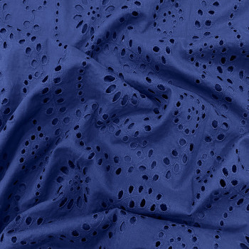 Tissu broderie anglaise 100% coton bleu royal