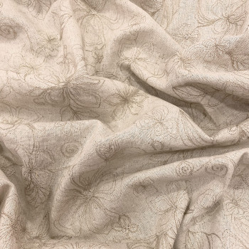 Sand beige tone-on-tone embroidered linen fabric