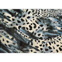 Silk chiffon fabric printed blue leopard with satin bands