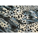 Tissu mousseline de soie imprimé bande satin léopard bleu
