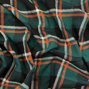 Tissu madras 100% coton fond vert et orange