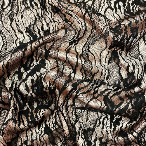 Calais lace with black abstract pattern