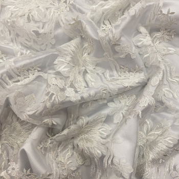 Off-white laser cut embroidered tulle fabric