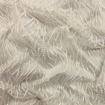 Off-white river embroidered and sequined tulle fabric
