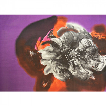 Orange flower-print on purple backround silk chiffon fabric