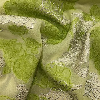 Tissu jacquard de soie floral japonisant vert anis