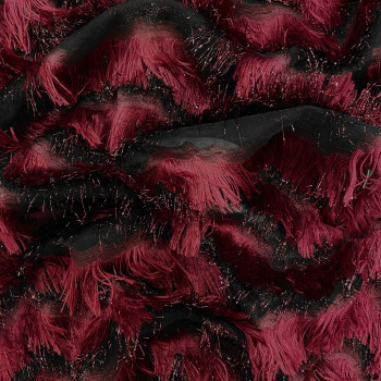 Burgundy feathered silk jacquard fabric
