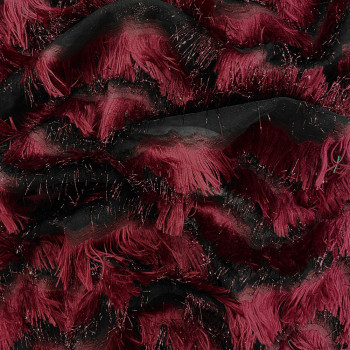 Tissu jacquard de soie à plumes lie-de-vin