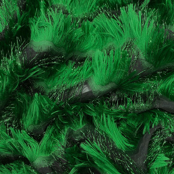 Emerald green feathered silk jacquard fabric