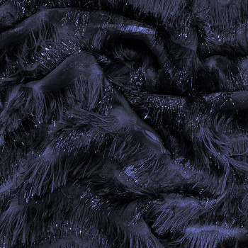 Marine blue feathered silk jacquard fabric