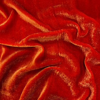 Tissu velours de soie orange vif