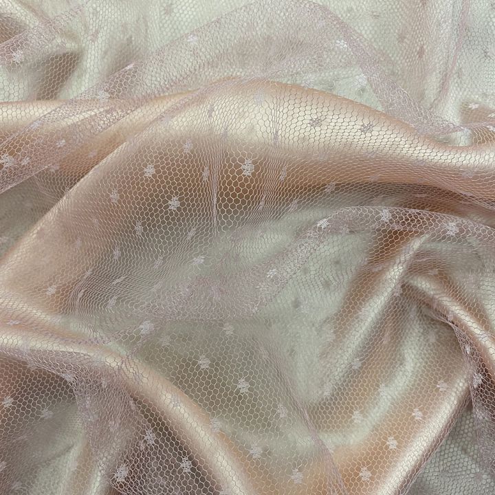 Tissu tulle plumetis point d'esprit vieux rose