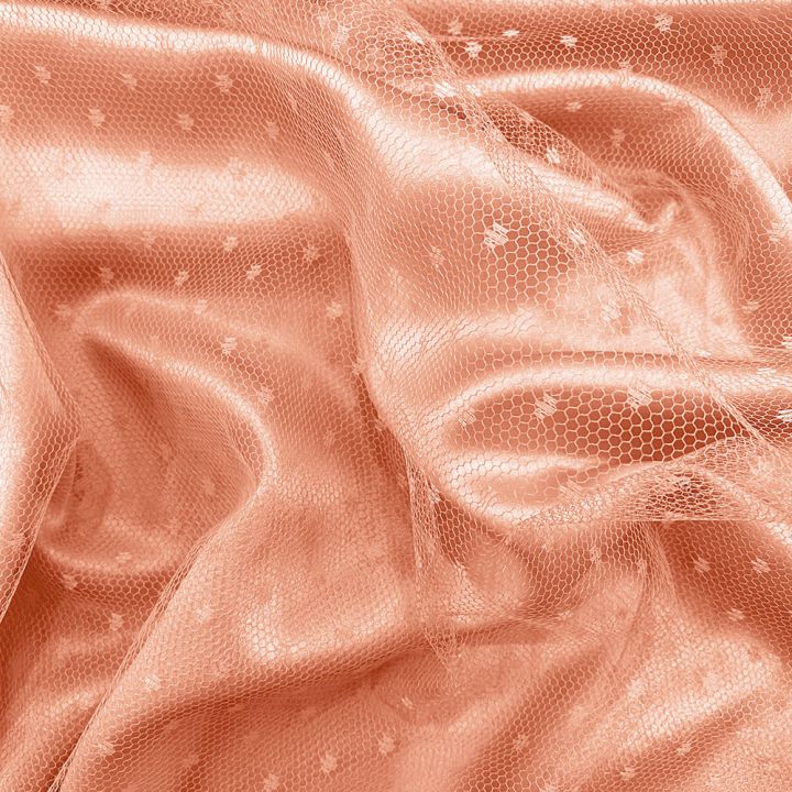 Salmon pink tulle plumetis point d'esprit fabric