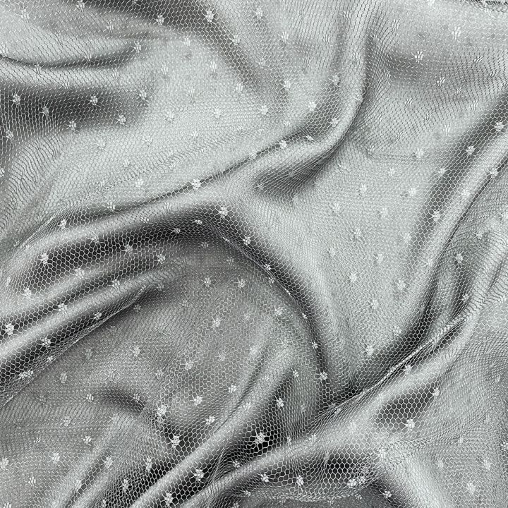Bluish gray tulle plumetis point d'esprit fabric