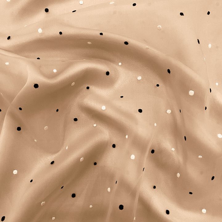Black and white plumetis on nude background silk organza fabric