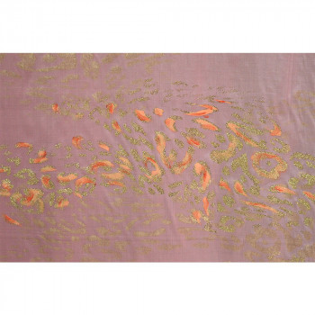 Pink gradient chiffon fabric with hand painted sequins print