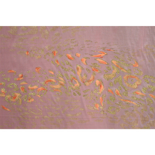 Pink gradient chiffon fabric with hand painted sequins print