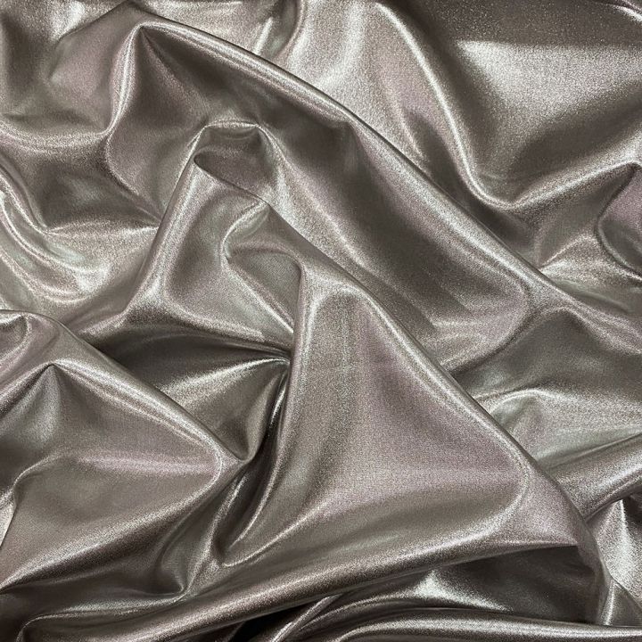 Anthracite gray 100% silk lamé fabric