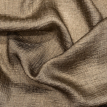 Gold metallic wrinkled 100% silk chiffon fabric on black background