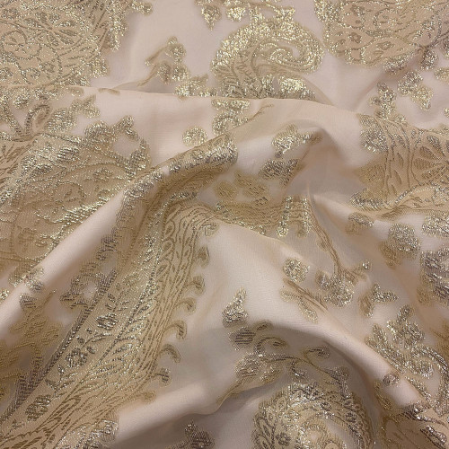 Tissu jacquard de soie tissé métal or sur mousseline nude (1,30 mètres)
