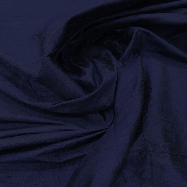 100% silk slub dupion fabric navy blue