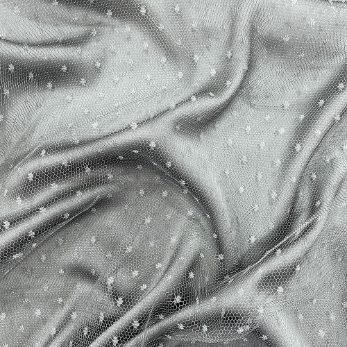 Tissu tulle plumetis point d'esprit gris bleuté (1,40 mètres)