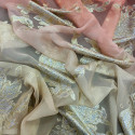 Metallic silk jacquard coral orange nude gradient on a gold chiffon background (2.30 meters) Metallic silk jacquard coral orange nude gradient on a gold chiffon background (2.30 meters)