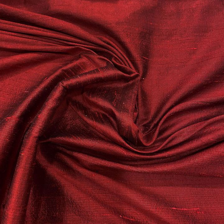 Tissu doupion de soie indien flammé 100% soie bordeaux