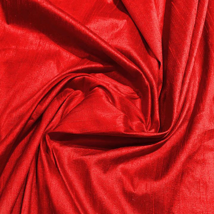 100% silk slub dupion fabric red