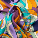 100% silk satin fabric with purple and yellow floral print 100% silk satin fabric with purple and yellow floral print