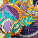 Tissu satin 100% soie imprimé floral violet et jaune Tissu satin 100% soie imprimé floral violet et jaune