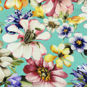 100% silk satin fabric with floral print on turquoise background (2.90 meters) 100% silk satin fabric with floral print on turquoise background (2.90 meters)