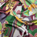 Tissu satin 100% soie imprimé floral orange, vert et violet (3,50 mètres) Tissu satin 100% soie imprimé floral orange, vert et violet (3,50 mètres)
