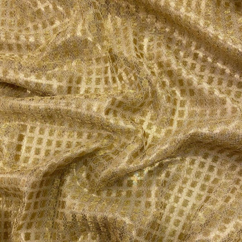 Tissu dentelle carrés or sur fond or