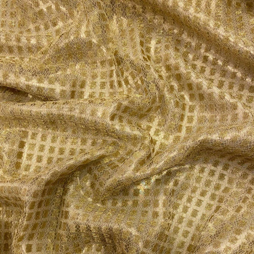 Tissu dentelle carrés or sur fond or