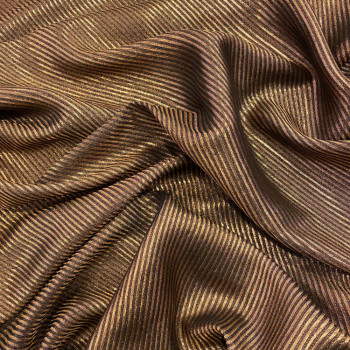 Tissu lamé de soie lignes diagonales bronze