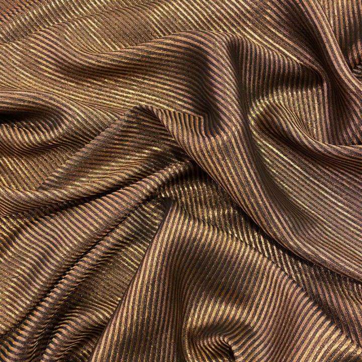 Tissu lamé de soie lignes diagonales bronze
