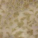 Tissu jacquard de soie fil coupé floral doré sur voile écru Tissu jacquard de soie fil coupé floral doré sur voile écru