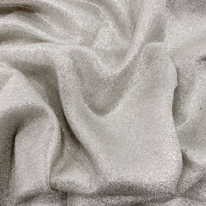 Silver sparkling silk lamé jacquard fabric