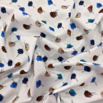 Blue floral print cotton poplin on white background (2.50 meters)