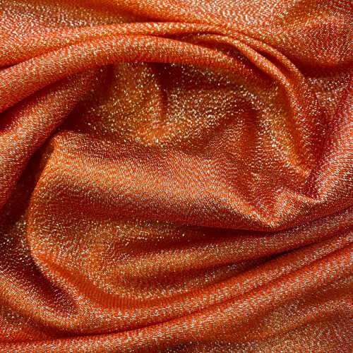Tissu crêpe de soie lurex géométrique orange