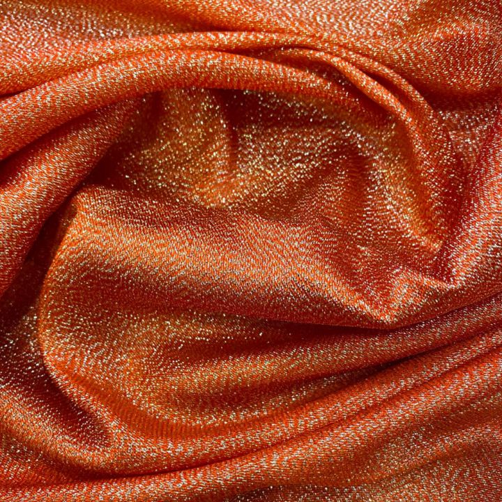 Orange geometric lurex silk crepe fabric